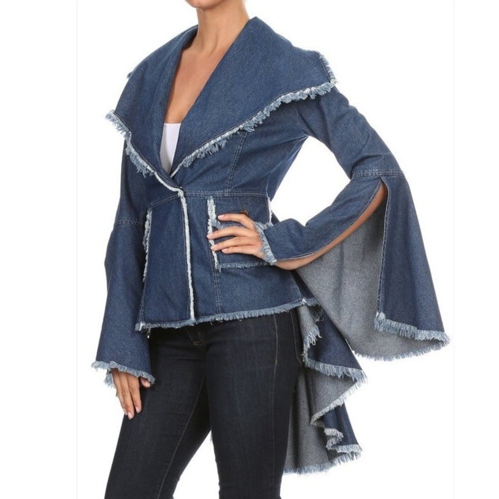 SOLD OUT Hi Low Peplum Denim Blazer Jacket Top - Picture 5 of 5